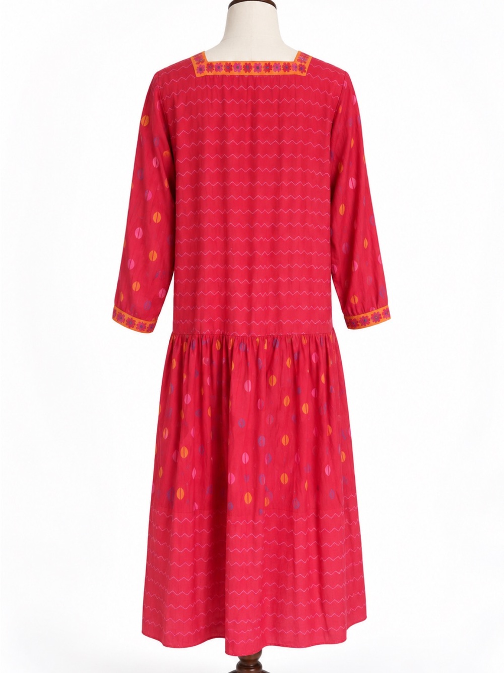 Gudrun Sjödén Folkloric Boho Drop Waist Midi Dress in Lipstick Red ~Size L - Picture 4 of 8